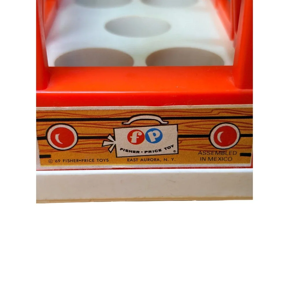 VTG 1969 Fisher-Price Little People Mini-Van w/Stop Sign 141 Plastic Wood Toy